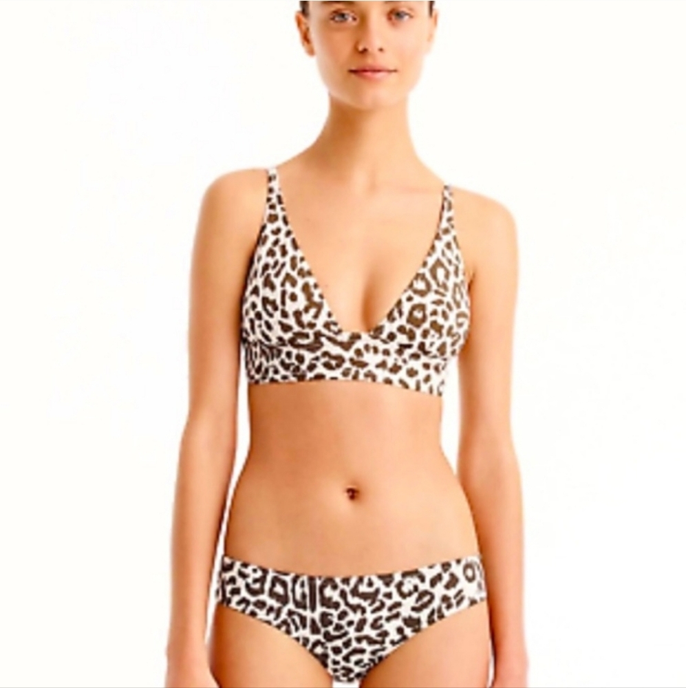 J. Crew Deep V-neck French Bikini Top Leopard Print Size XXL